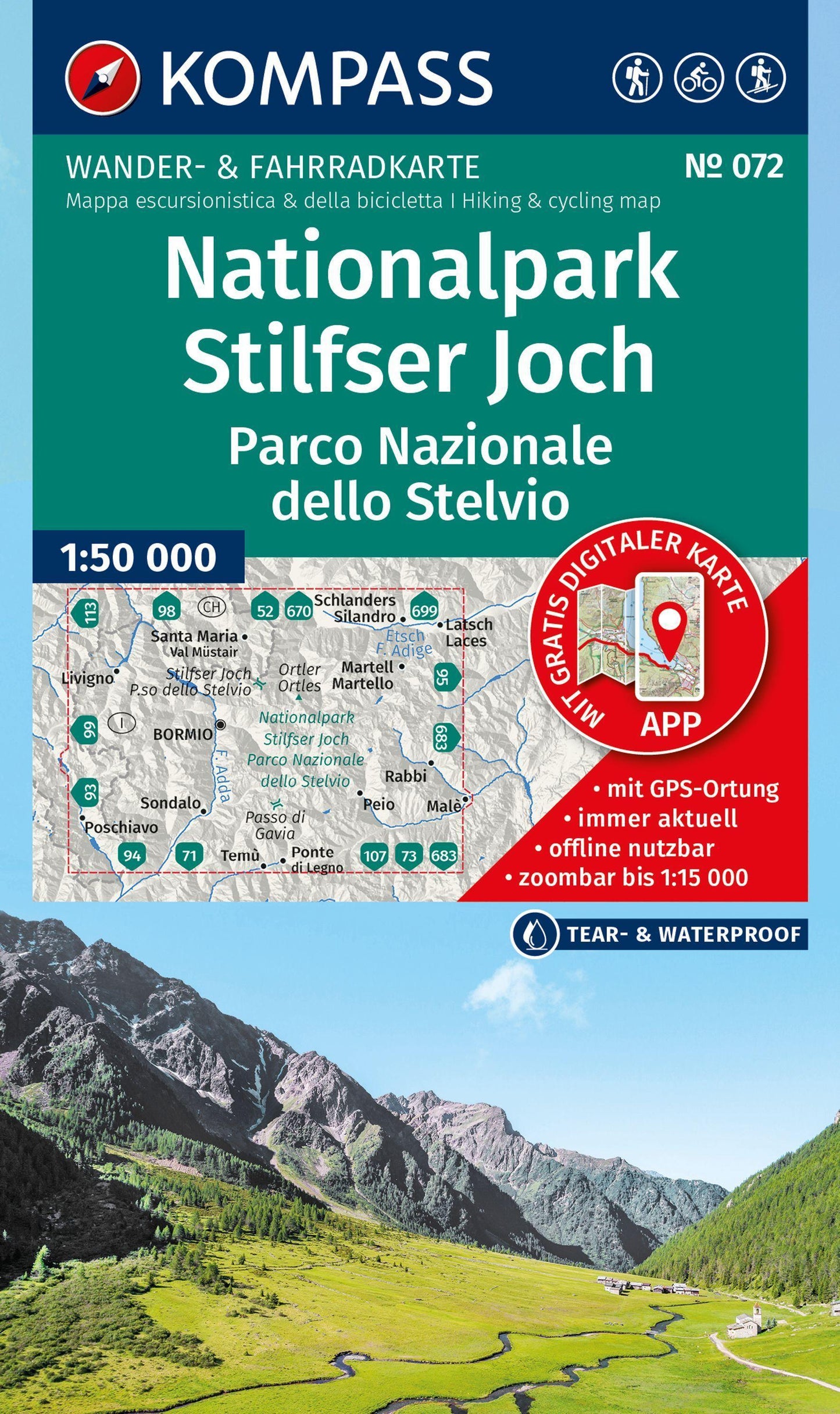 KOMPASS Wanderkarte 072 Nationalpark Stilfser Joch / Parco Nazionale dello Stelvio 1:50.000