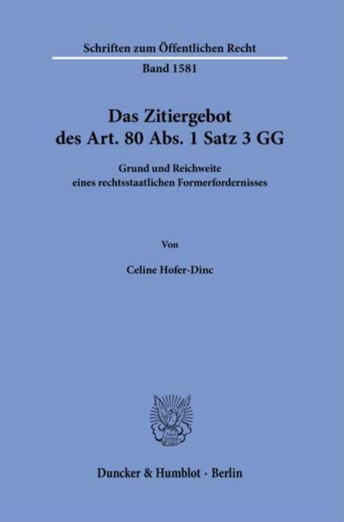 Das Zitiergebot des Art. 80 Abs. 1 Satz 3 GG
