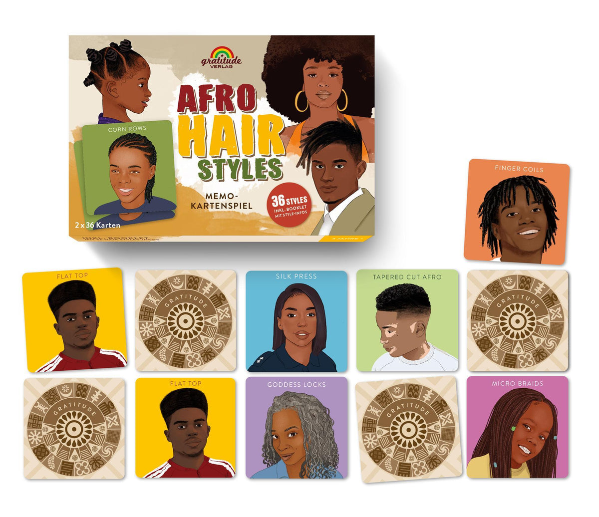 Afro Hair Styles. Memo-Kartenspiel mit 36 Styles