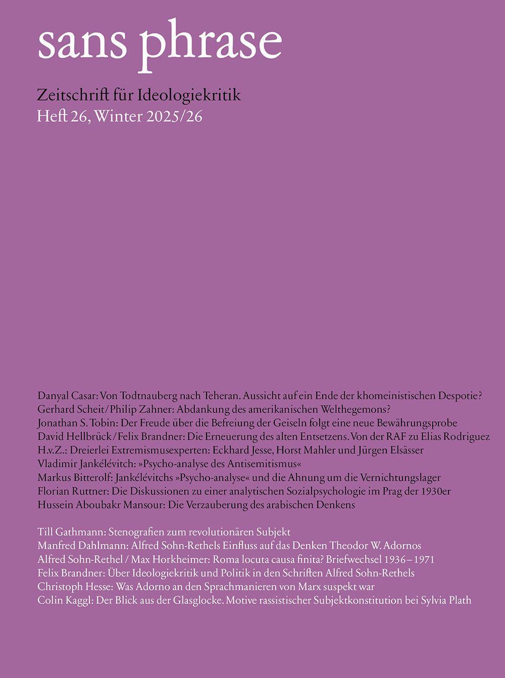 sans phrase - Zeitschrift für Ideologiekritik; Heft 26, Winter 2025/26