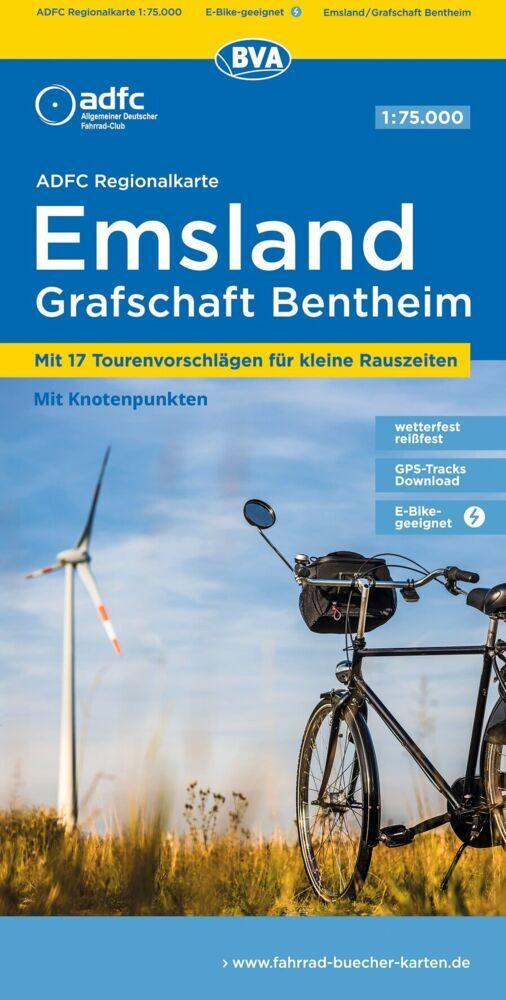 BVA ADFC Regionalkarte Emsland, Grafschaft Bentheim mit Knotenpunkten 1:75.000