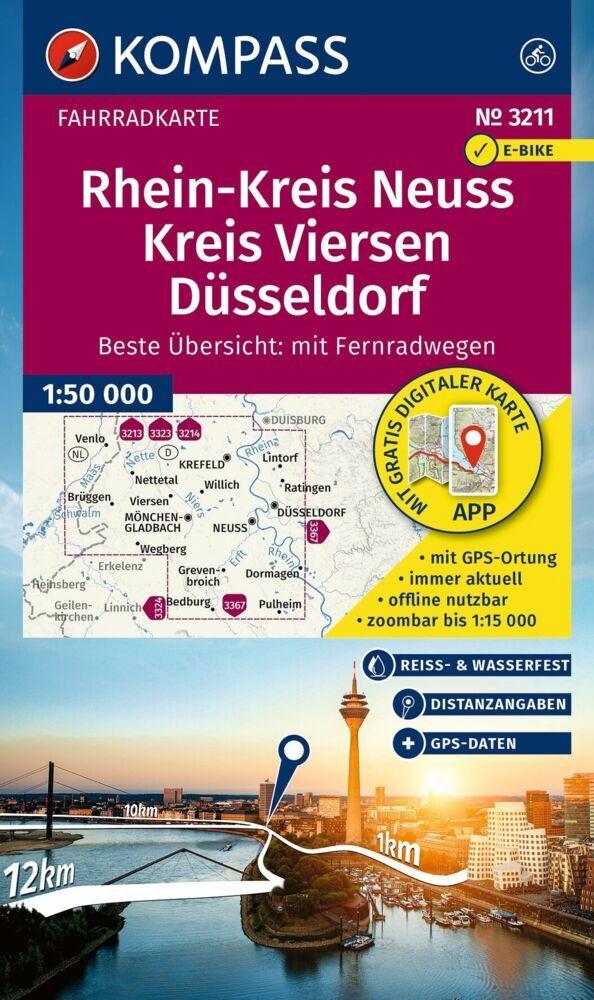 KOMPASS Fahrradkarte 3211 Rhein-Kreis Neuss, Kreis Viersen, Düsseldorf 1:50.000