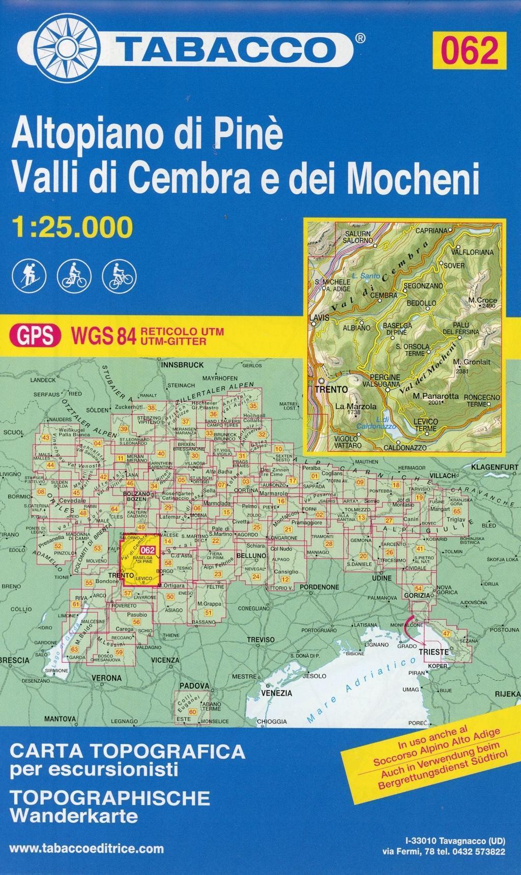 Altopiano di Pinè. Valli di Cembra e dei Mocheni. Carta topografica 1:25.000