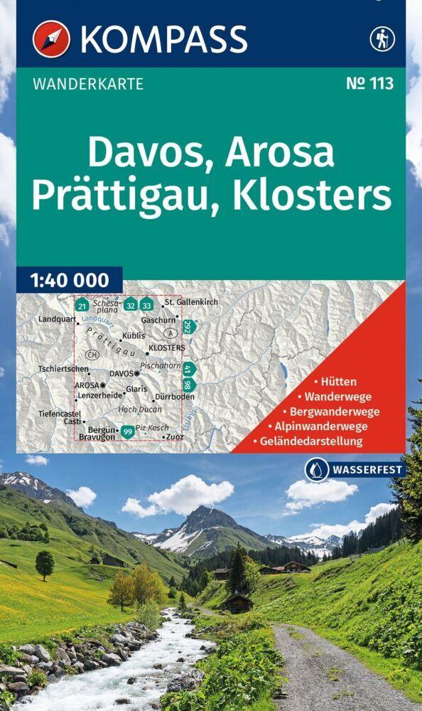 KOMPASS Wanderkarte 113 Davos, Arosa, Prättigau, Klosters 1:40.000