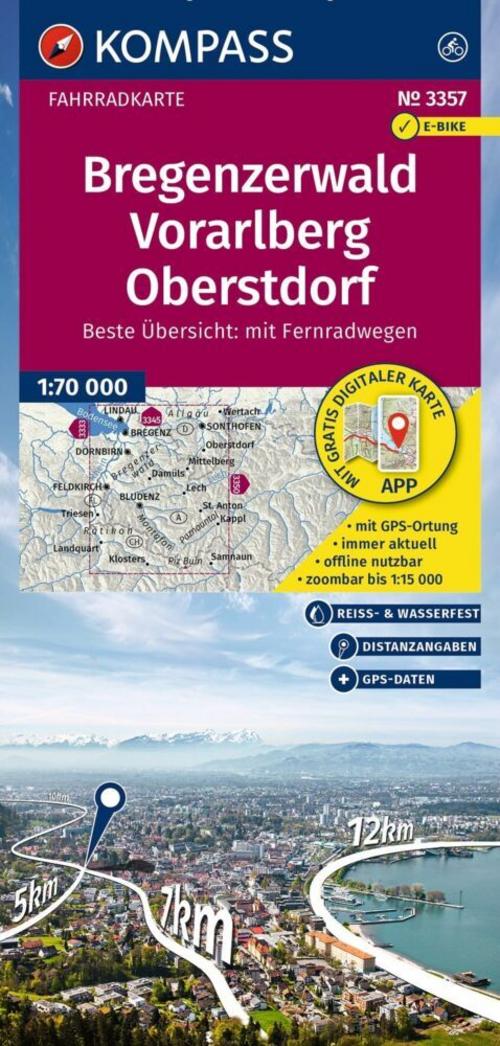 KOMPASS Fahrradkarte 3357 Bregenzerwald, Vorarlberg, Oberstdorf 1:70.000