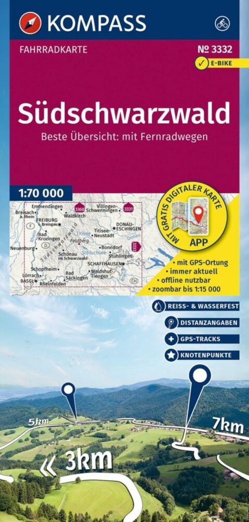 KOMPASS Fahrradkarte 3332 Südschwarzwald mit Knotenpunkten 1:70.000
