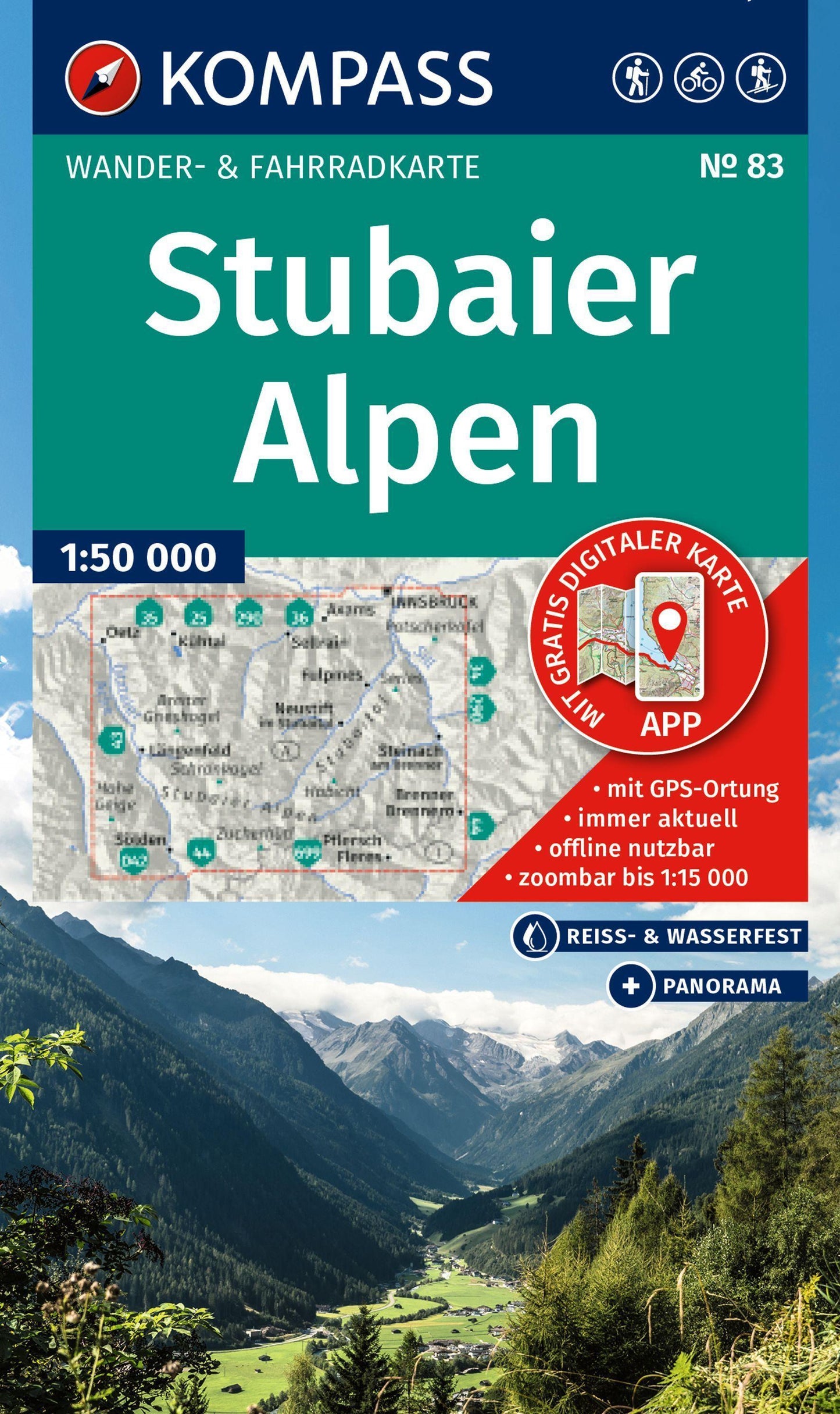 KOMPASS Wanderkarte 83 Stubaier Alpen 1:50.000