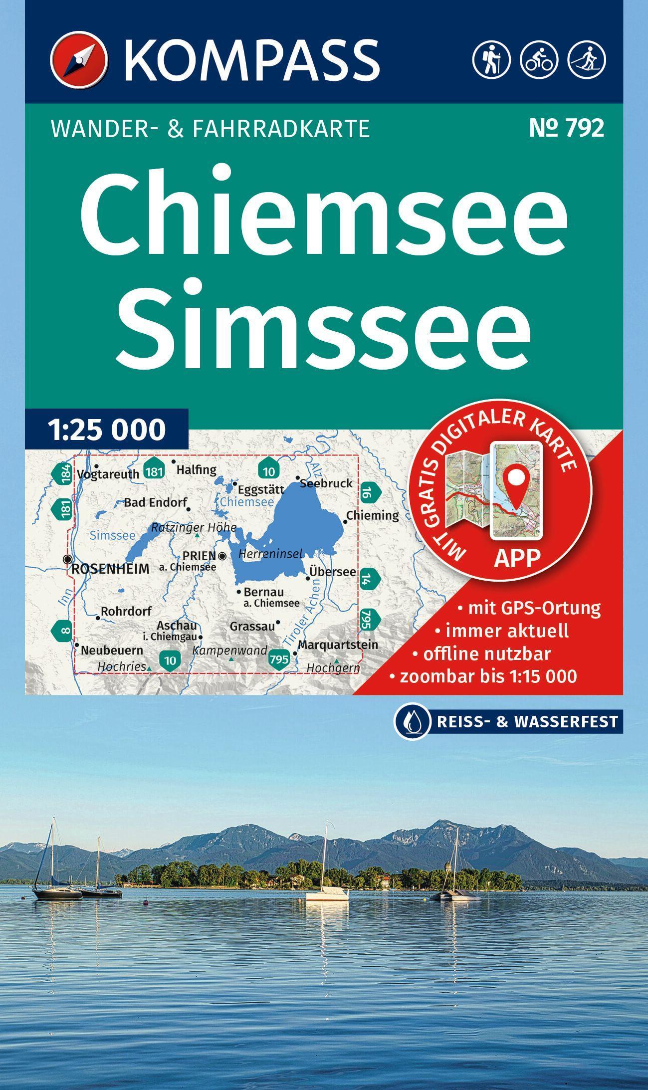 KOMPASS Wanderkarte 792 Chiemsee, Simssee 1:25.000