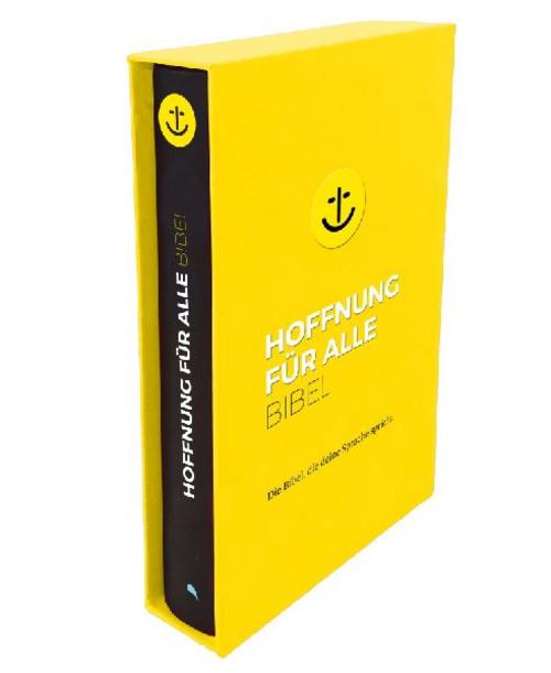 Hoffnung für alle. Die Bibel - \"Black Hope Geschenkbibel\" - Großformat mit Loch-Stanzung im gelben Schuber