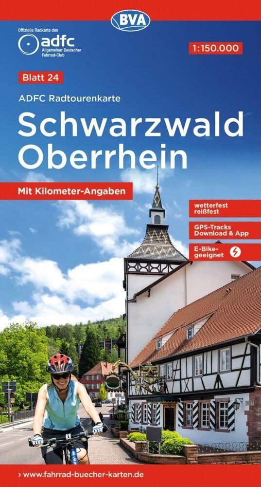 ADFC-Radtourenkarte 24 Schwarzwald Oberrhein 1:150.000, reiß- und wetterfest, E-Bike geeignet, GPS-Tracks Download, mit Bett+Bike Symbolen, mit Kilometer-Angaben