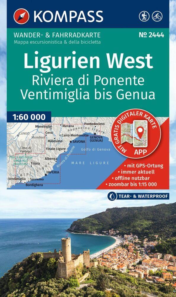 KOMPASS Wanderkarte 2444 Ligurien West - Riviera di Ponente, Ventimiglia bis Genua 1:60.000