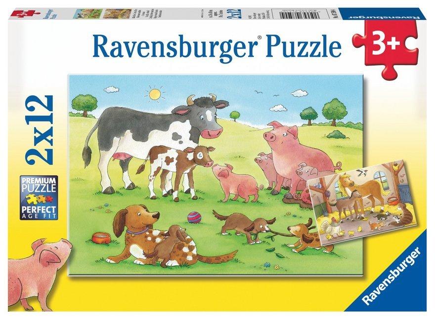 Kinderpuzzle 2x12 Teile - Glückliche Tierfamilien