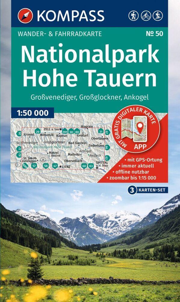 KOMPASS Wanderkarten-Set 50 Nationalpark Hohe Tauern, Großvenediger, Großglockner, Ankogel (3 Karten) 1:50.000
