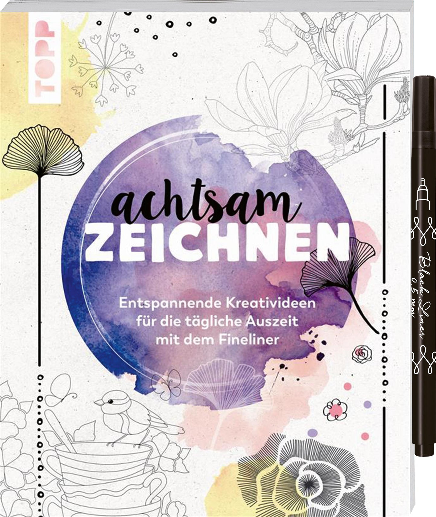 Achtsam zeichnen. Kreativbuch zum Reinzeichnen inkl. Fineliner!