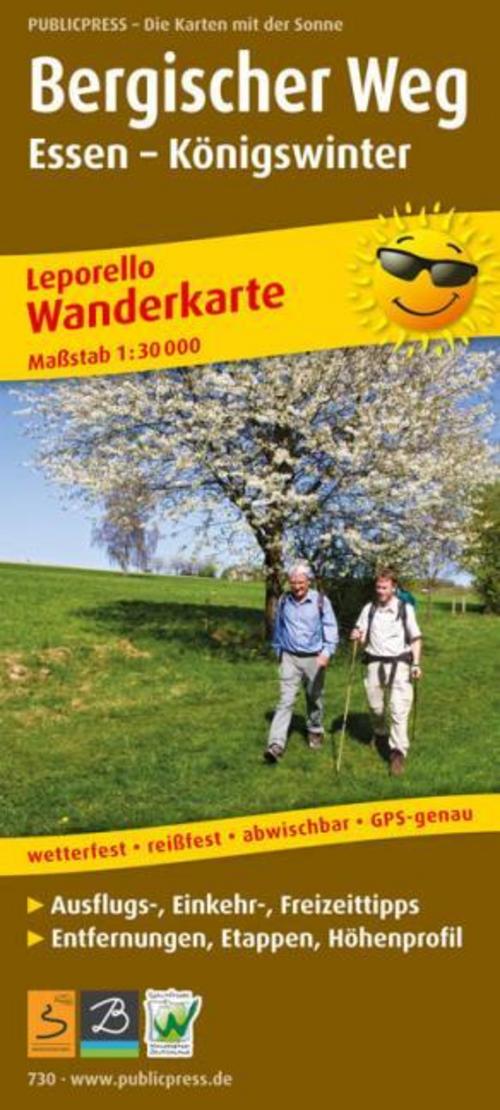 Wanderkarte Bergischer Weg, Essen - Königswinter 1 : 30 000