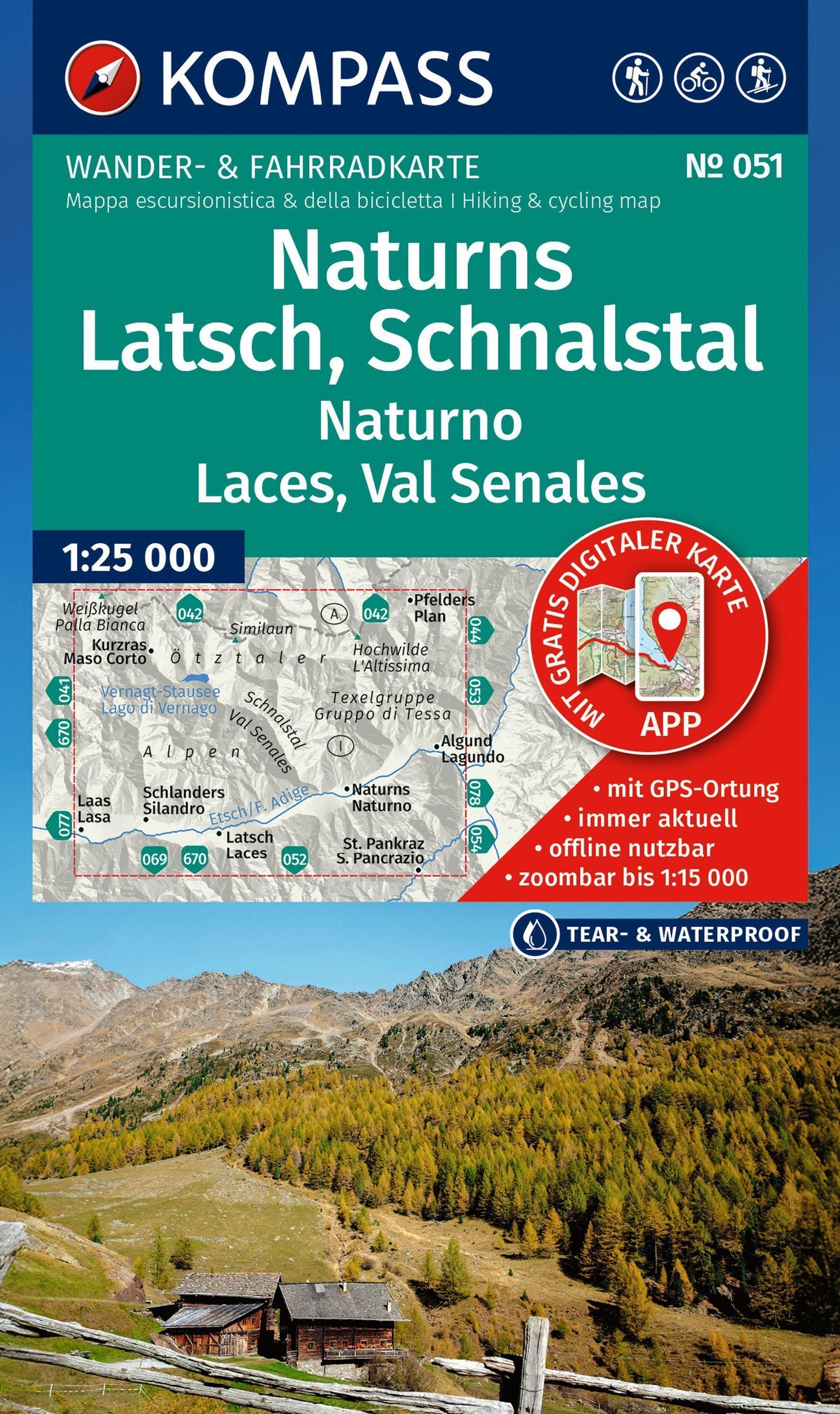 KOMPASS Wanderkarte 051 Naturns, Latsch, Schnalstal / Naturno, Laces, Val Senales 1:25.000