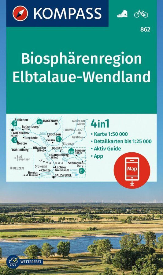 KOMPASS Wanderkarte 862 Biosphärenregion Elbtalaue-Wendland 1:50.000