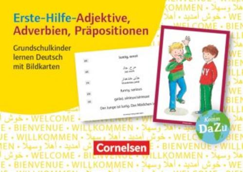 Erste-Hilfe-Adjektive, Adverbien, Präpositionen. Grundschulkinder lernen Deutsch mit Bildkarten