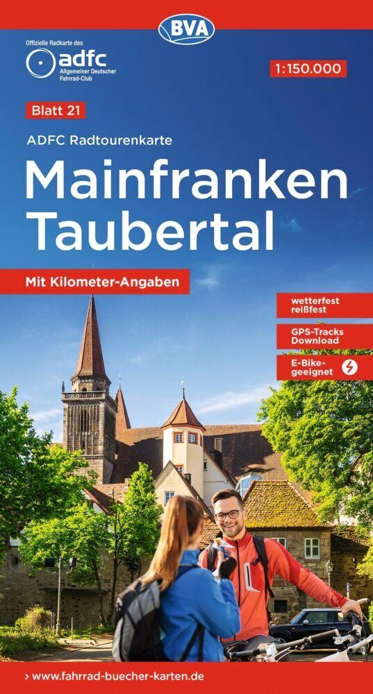 ADFC-Radtourenkarte 21 Mainfranken Taubertal 1:150.000, reiß- und wetterfest, E-Bike geeignet, GPS-Tracks Download, mit Bett+Bike Symbolen, mit Kilometer-Angaben