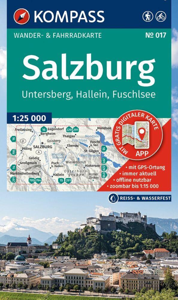 KOMPASS Wanderkarte 017 Salzburg, Untersberg, Hallein, Fuschlsee 1:25.000