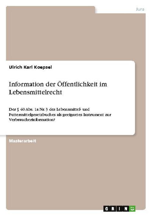 Information der Öffentlichkeit im Lebensmittelrecht