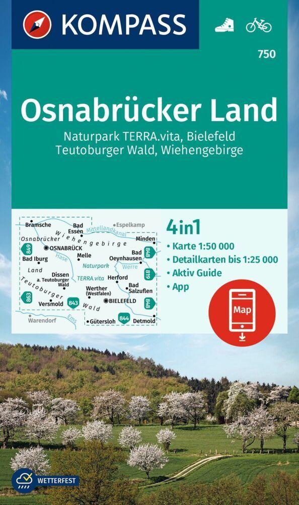 KOMPASS Wanderkarte 750 Osnabrücker Land, NP TERRA.vita, Bielefeld, Teutoburger Wald, Wiehengeb. 1:50.000