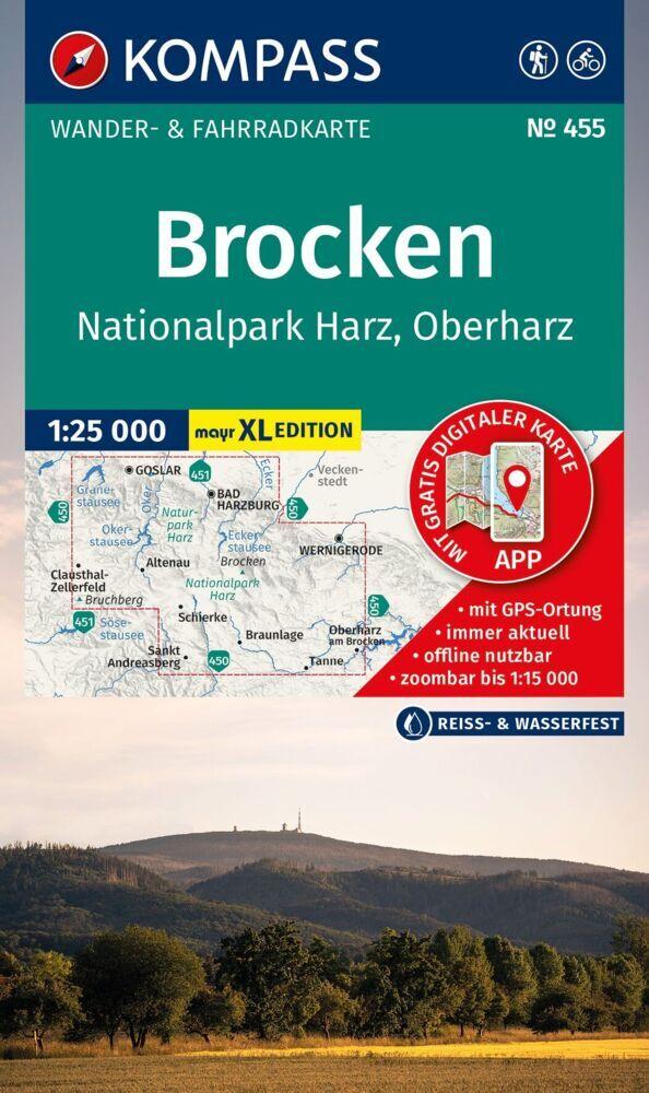 KOMPASS Wanderkarte 455 Brocken, Nationalpark Harz, Oberharz 1:25.000