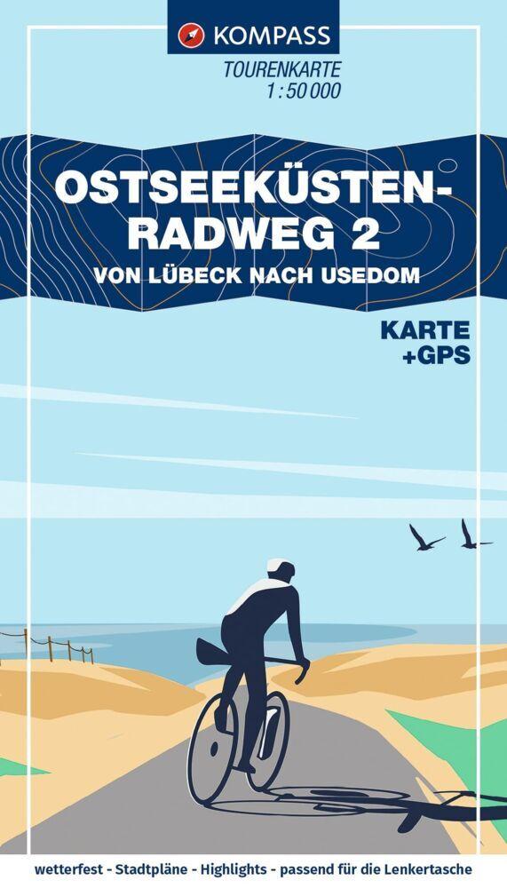 KOMPASS Fahrrad-Tourenkarte Ostseeküstenradweg 2 - von Lübeck nach Usedom 1:50.000
