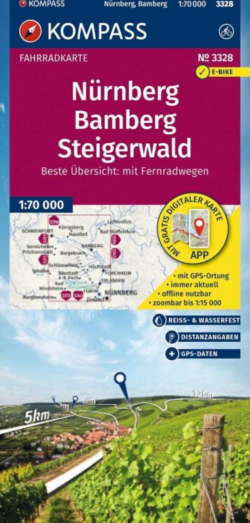 KOMPASS Fahrradkarte 3328 Nürnberg, Bamberg, Steigerwald 1:70.000