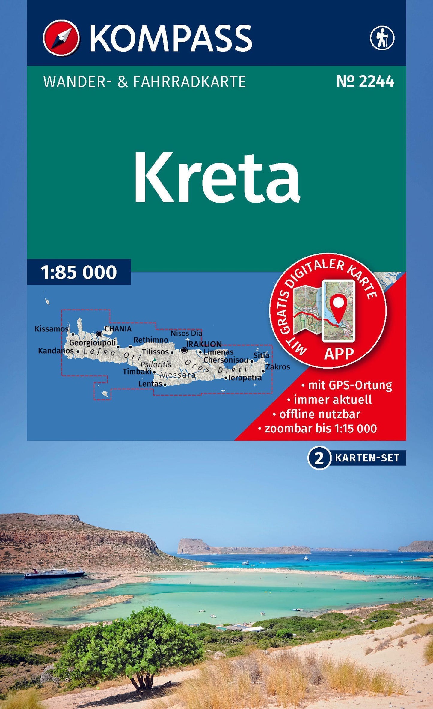 KOMPASS Wanderkarten-Set 2244 Kreta (2 Karten) 1:85.000