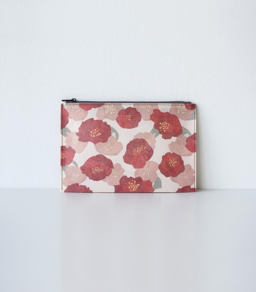 Buchcover: Hanji-Papiertasche Federmäppchen Kosmetiktasche - Rot/Kamelie