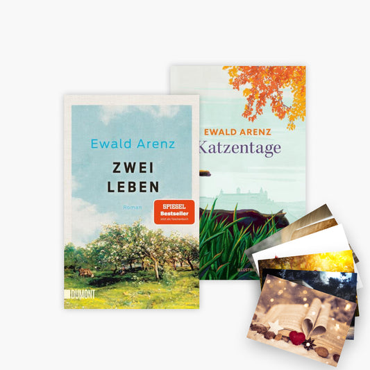 Buch Zwei Leben und Katzentage von Ewald Arenz mit exklusivem Postkartenset bei Buchserien.de