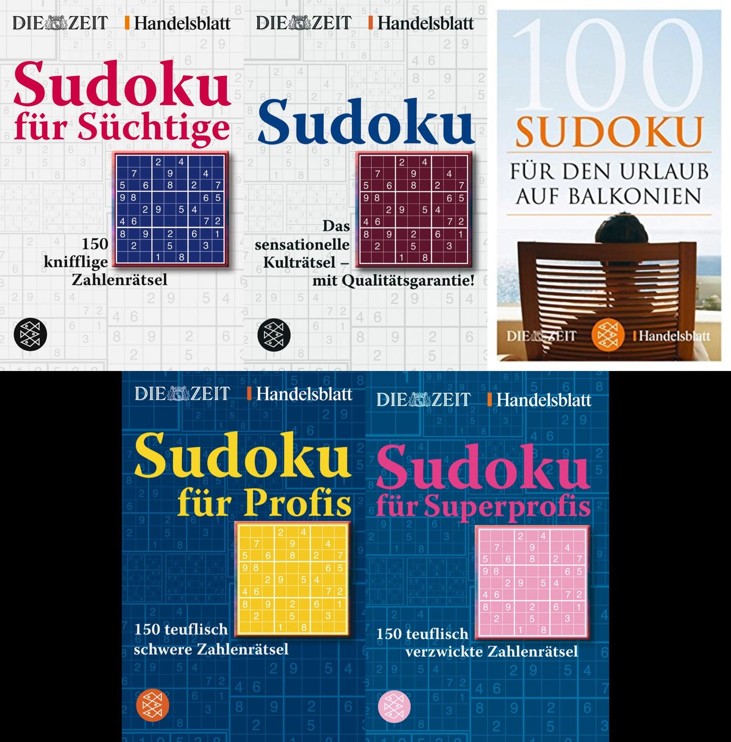 5 Sudoku-Bücher im Set + 1 exklusives Postkartenset