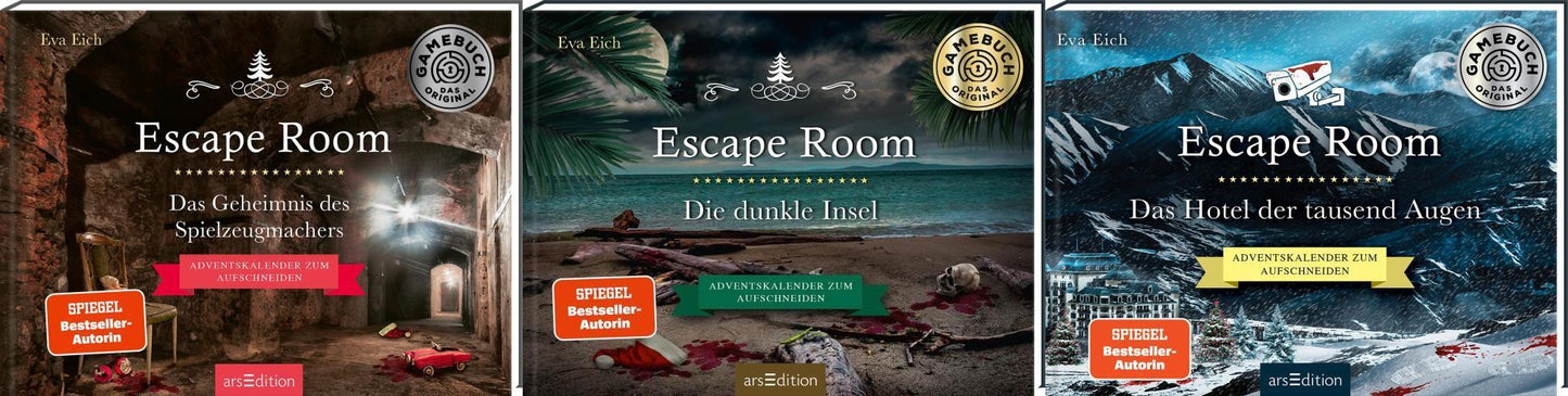 3 Escape-Room-Adventskalender im Set + 1 exklusives Postkartenset