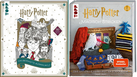Harry Potter: Zauberhafte Ausmalwelt + Magisch Stricken im Set + 1 original Harry Potter Button