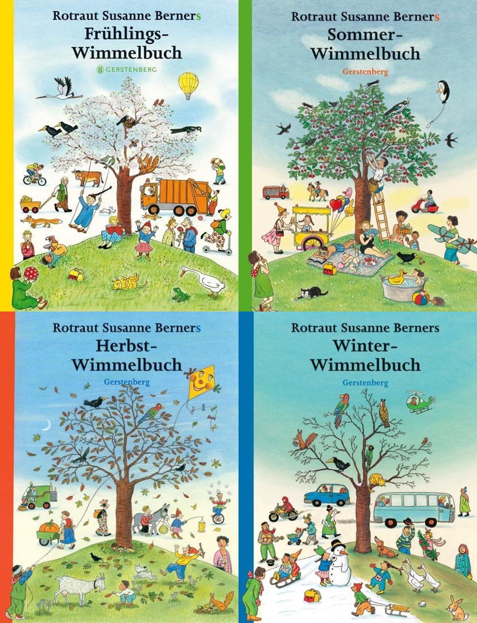 Vier Jahreszeiten-Wimmelbücher im Set + 1 exklusives Postkartenset