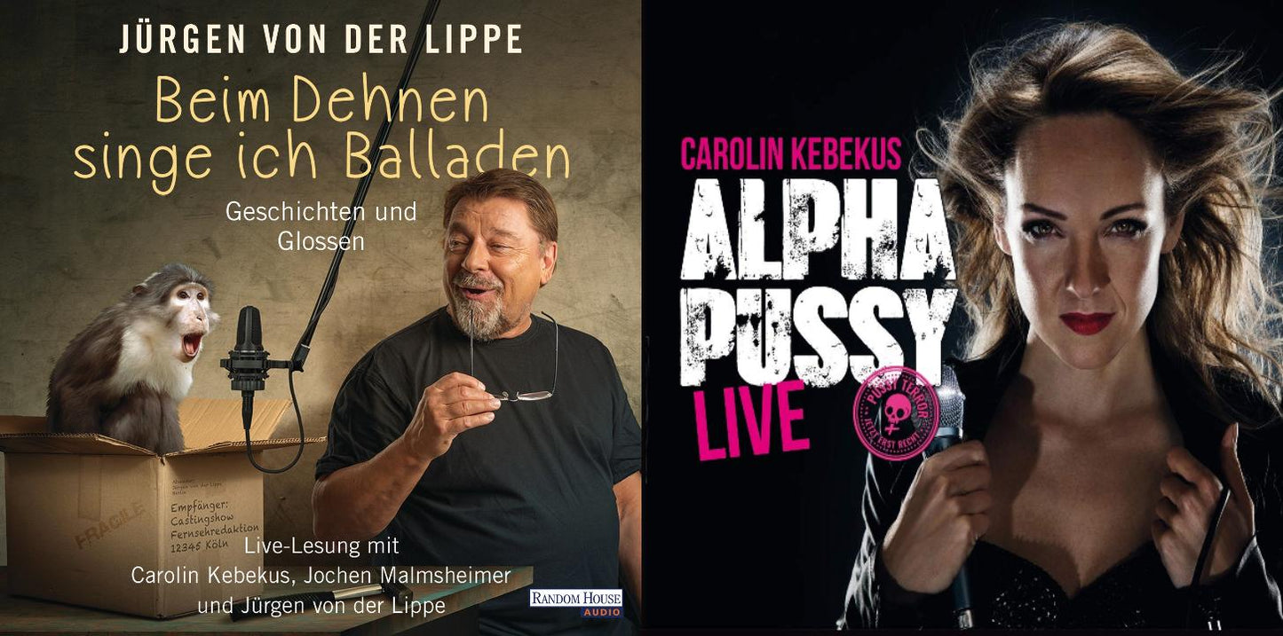 2 Hörbücher von Jürgen von der Lippe und Carolin Kebekus im Set + 1 exklusives Postkartenset