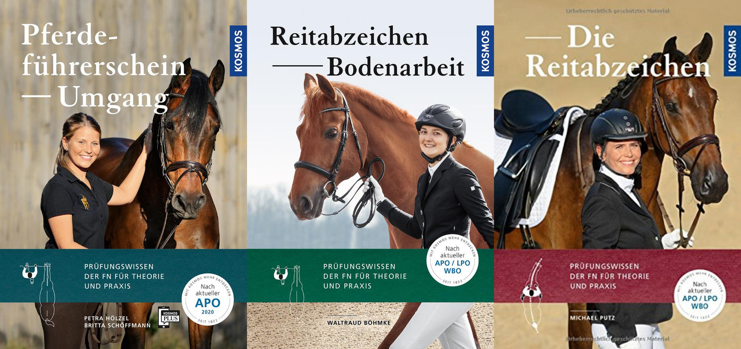 Pferdeführerschein und Reitabzeichen 3 Bücher im Set + 1 exklusives Postkartenset