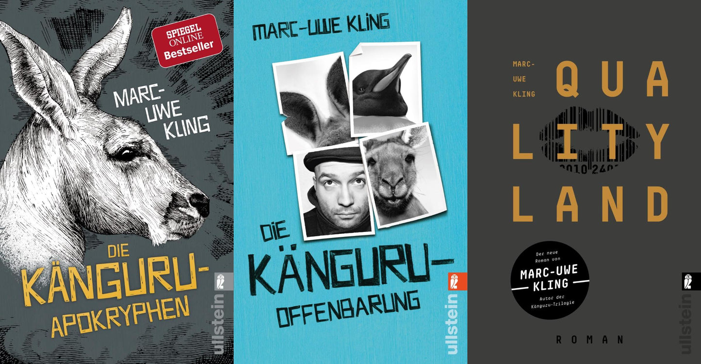 Marc-Uwe Kling Die Känguru-Offenbarung + Die Känguru-Apokryphen + Qualityland + 1 passende Postkarte