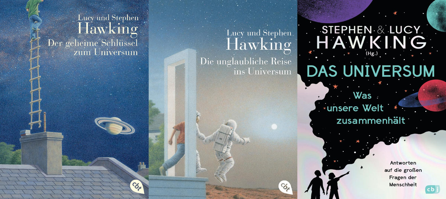 Die Universum-Reihe in 3 Bänden von Lucy und Stephen Hawking + 1 exklusives Postkartenset