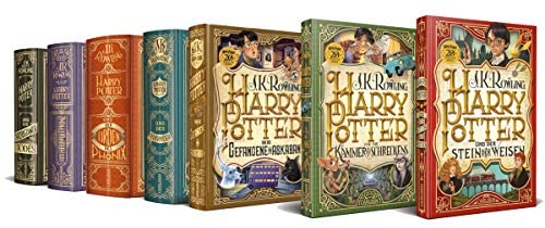 Harry Potter alle 7 Bände in der Jubiläumsausgabe (Hardcover) + 1 original Harry Potter Button Badge Pack