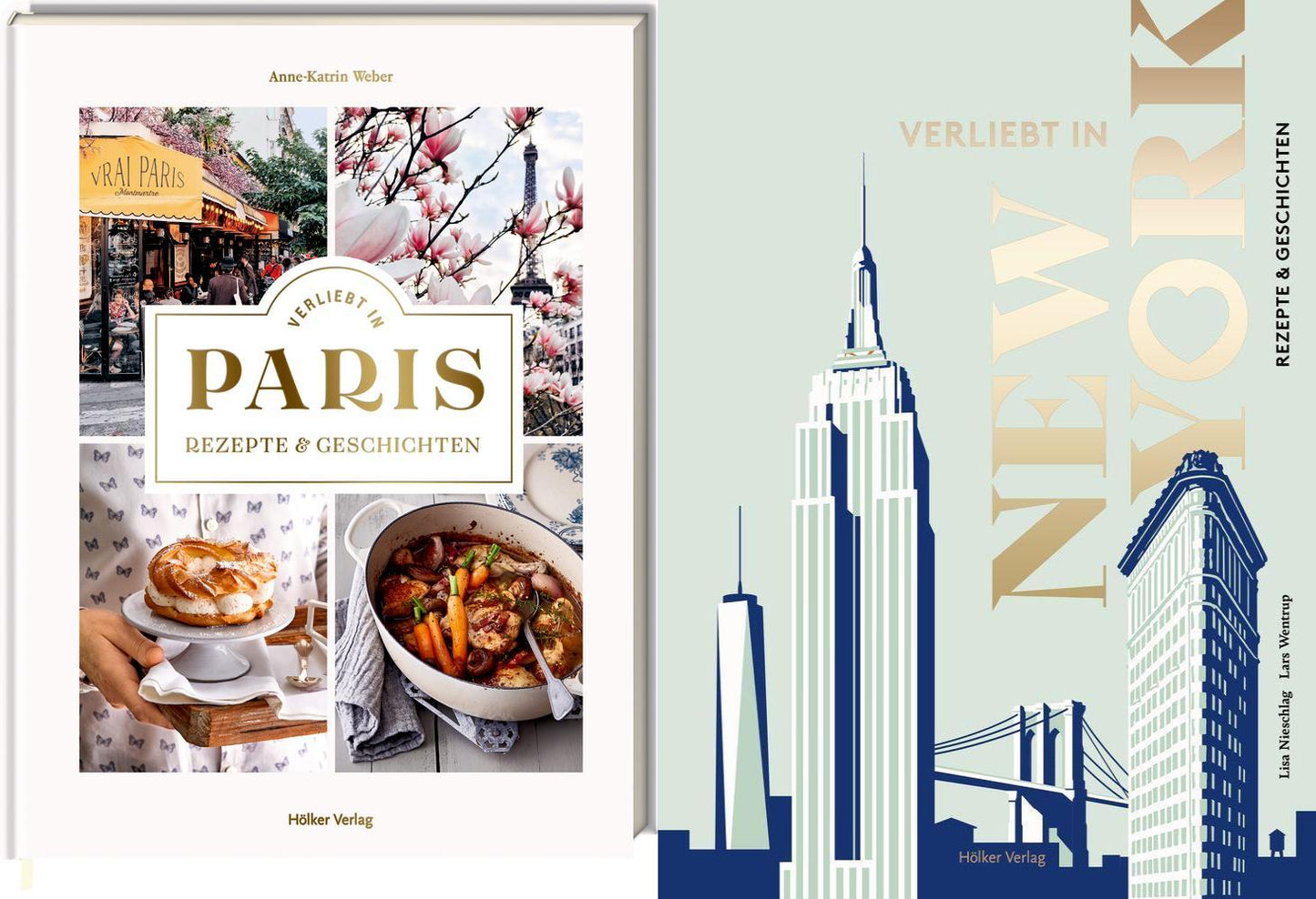 Verliebt in Paris und New York: 2 Rezept- und Geschichtenbücher im Set + 1 exklusives Postkartenset