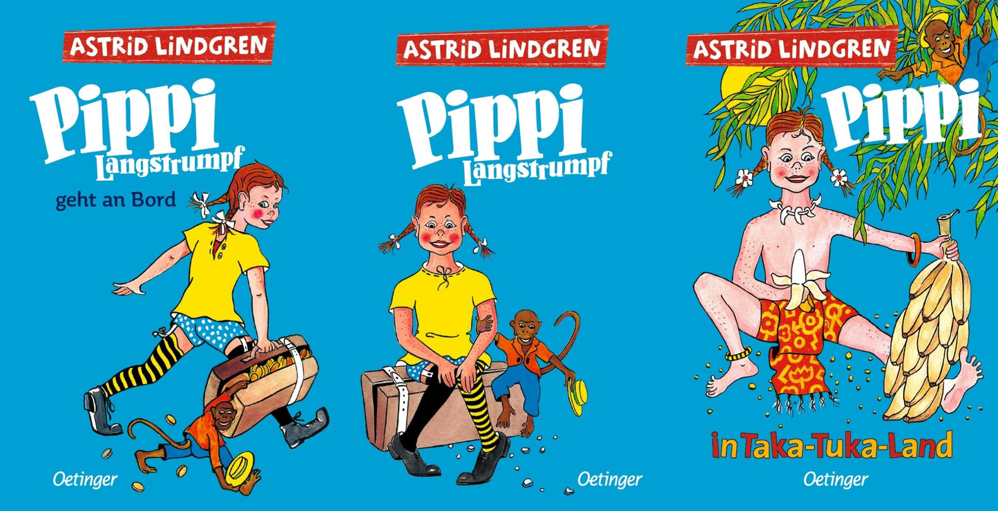 Pippi Langstrumpf Band 1-3 plus 1 exklusives Postkartenset